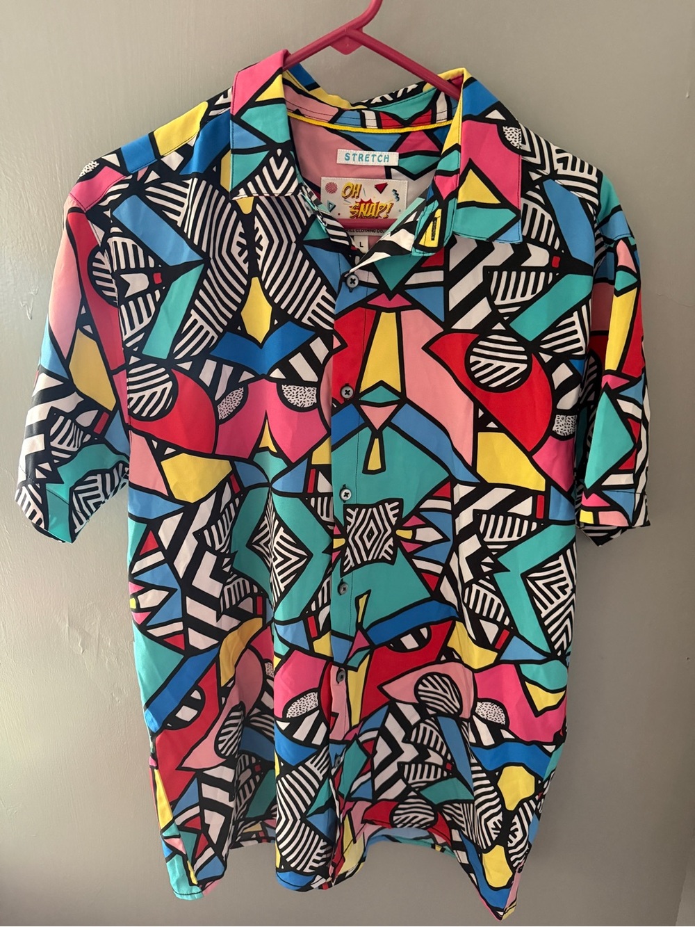 Snap Multicolor retro 80s 90s Geometric Short-Sleeve Shirt - Stretch